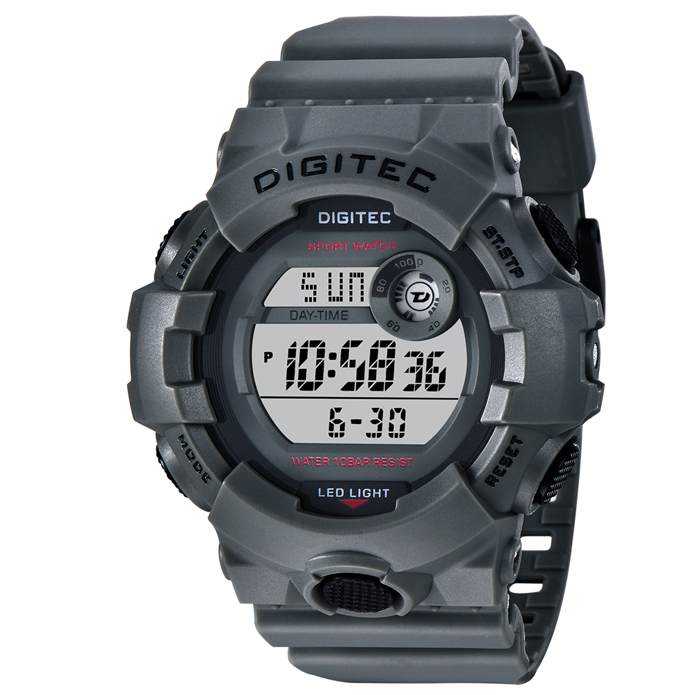 DIGITEC 數碼科技 DG-5112 時尚運動風大鏡面個性電子錶-石墨灰
