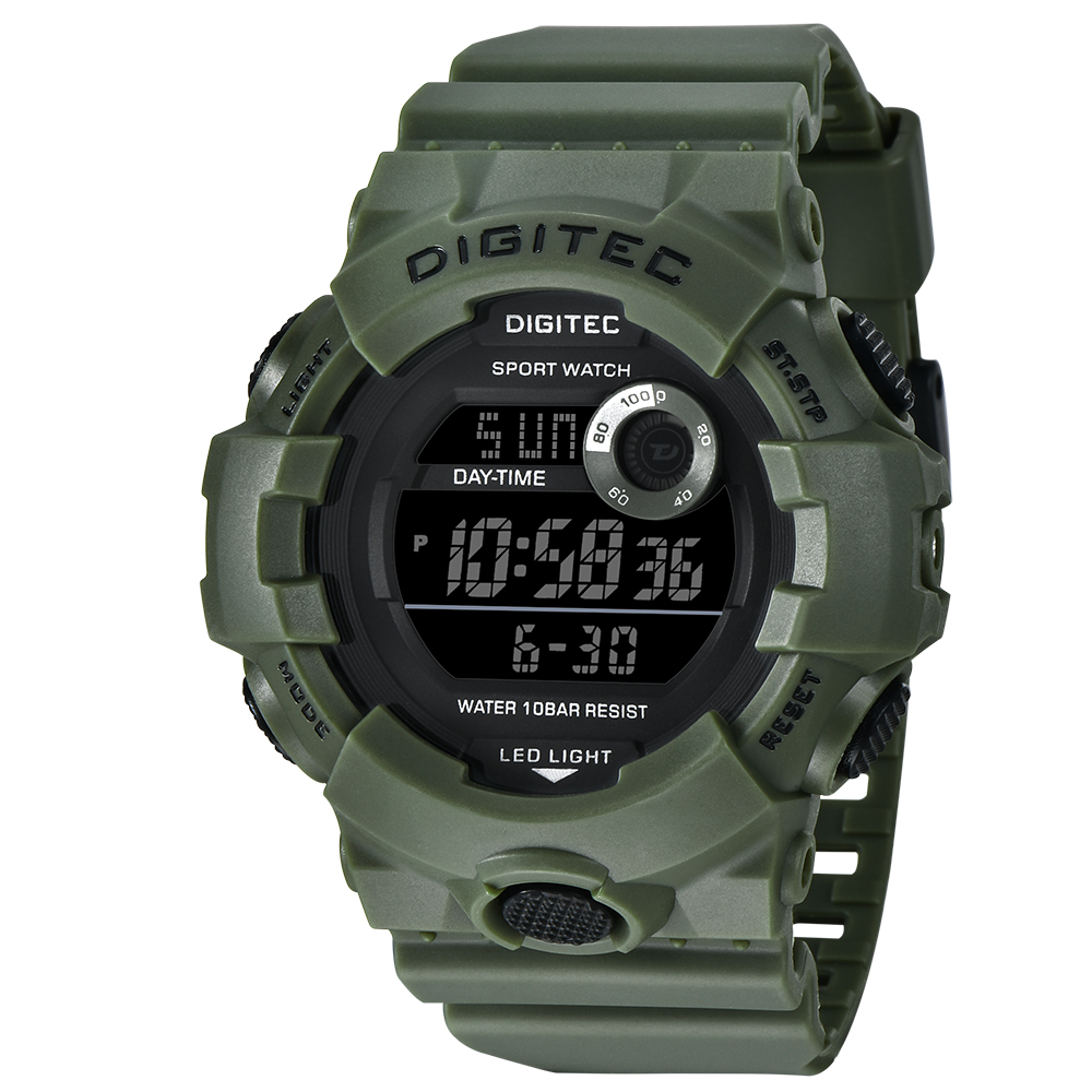 DIGITEC 數碼科技 DG-5112 時尚運動風大鏡面個性電子錶-軍綠色
