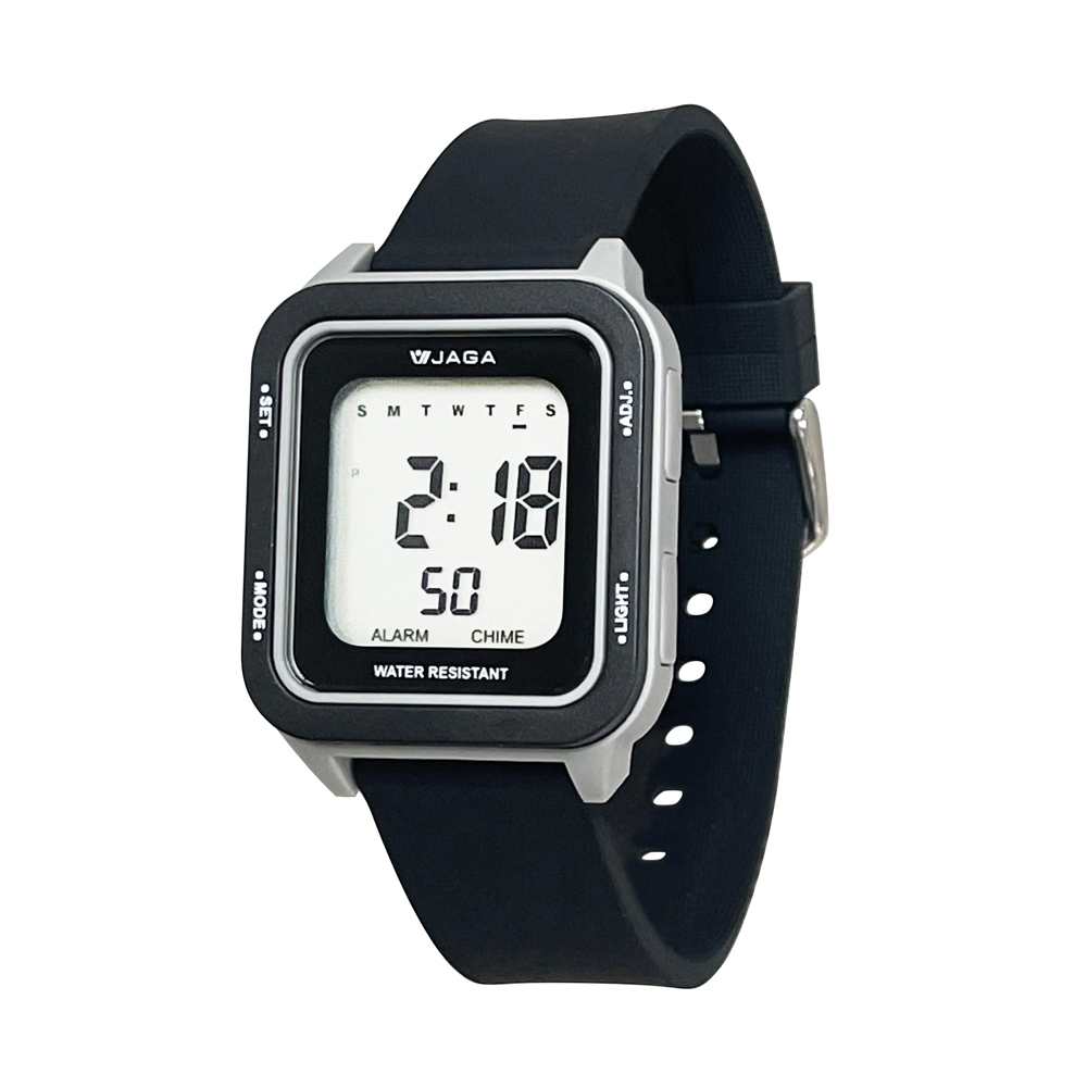 JAGA 捷卡 M1232-A 黑白配色 日期鬧鈴顯示多功能手錶