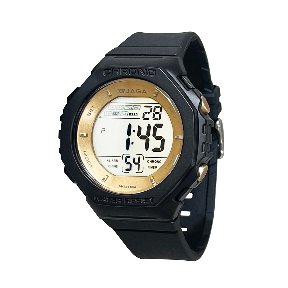 JAGA 捷卡 M1235-A 黑金高貴配色潮流多功能手錶