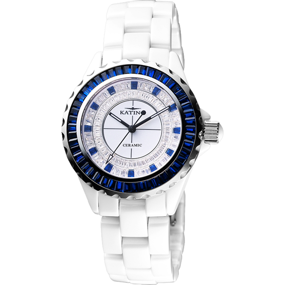KATINO 白陶瓷晶鑽手錶-藍晶鑽/40mm K302WZU-WU