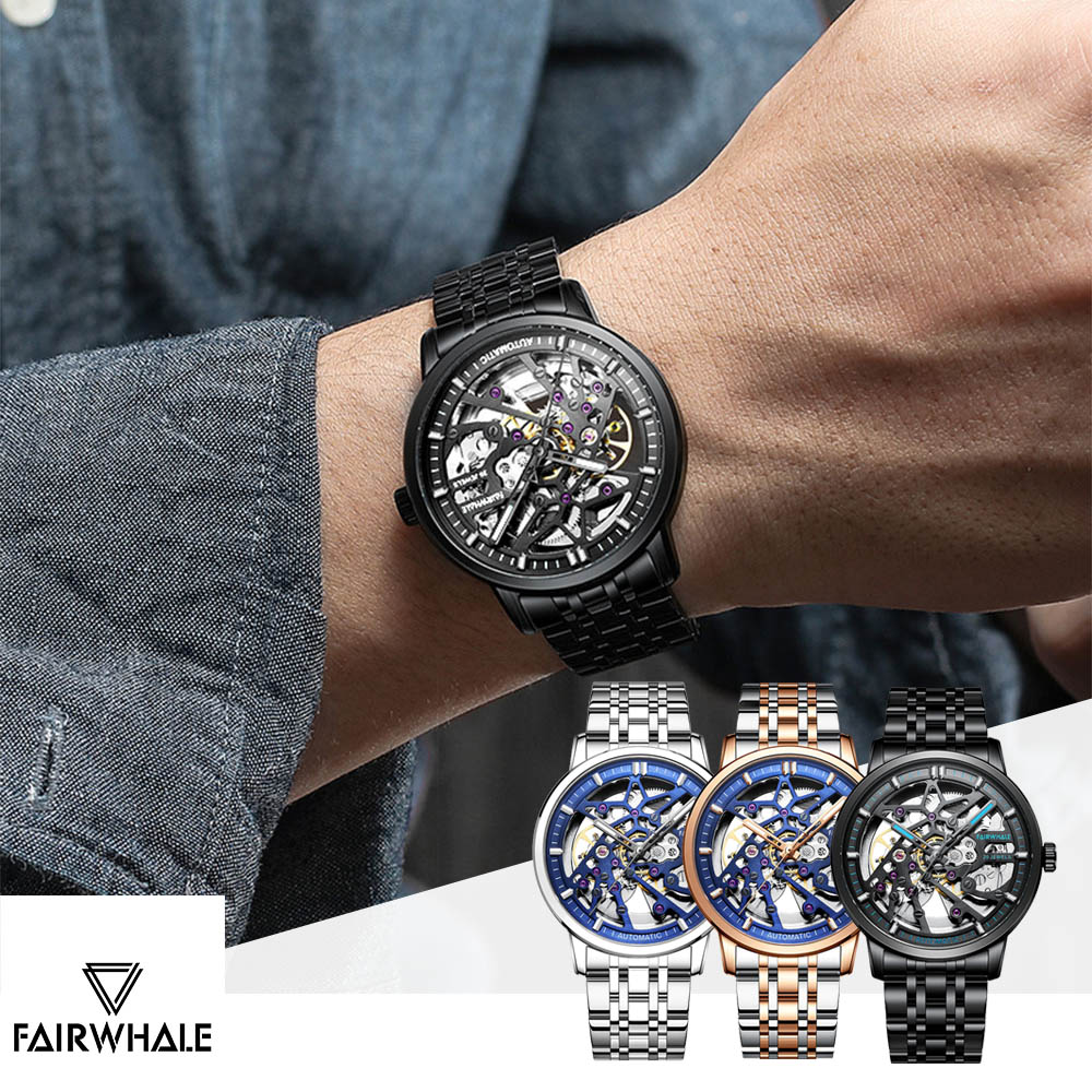 Mark Fairwhale 馬克菲爾 美學設計鏤空字面錶盤機械錶-6040