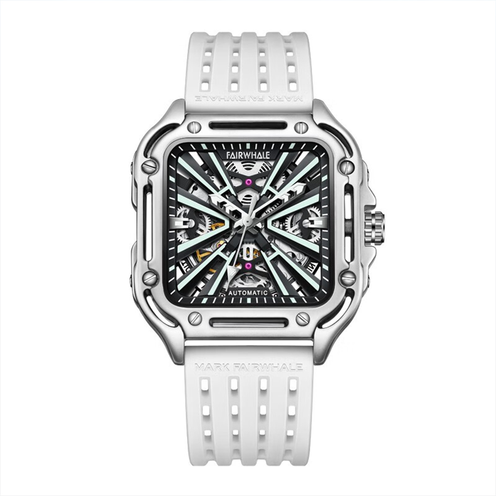 Mark Fairwhale 馬克菲爾 方形多層次大膽設計架構組合透氣錶帶手錶-6610