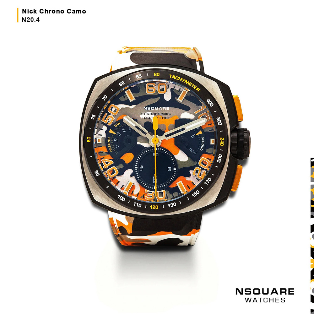 【NSQUARE】【愛時】NICK CHRONO CAMO迷彩系列 迷彩活力 橙橘橡膠運動風腕錶 G0369-N20.4