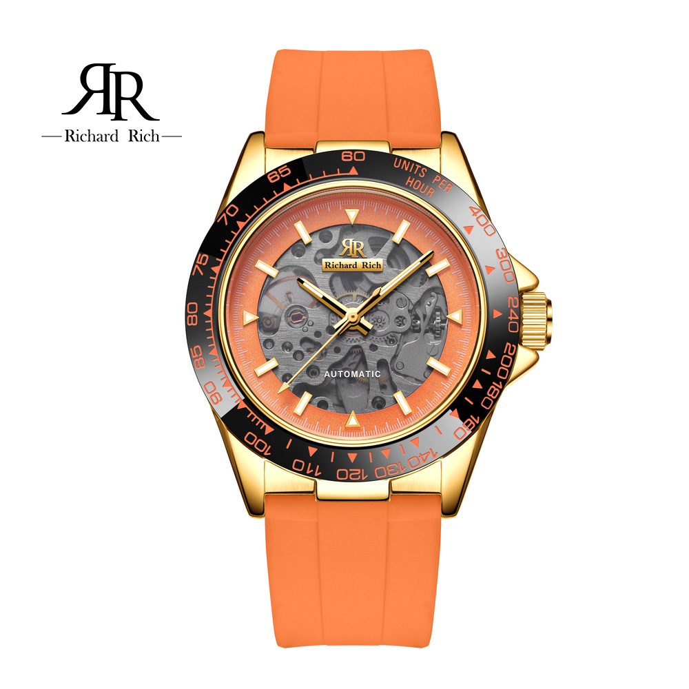 【Richard Rich】愛時 RR 18代 海軍上將系列-耀眼橘縷空錶盤自動機械氟矽膠腕錶 RCR-18