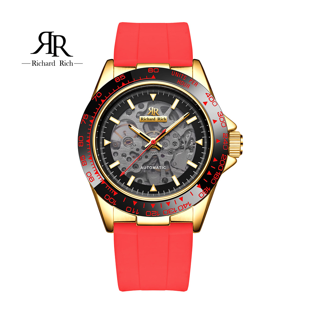 【Richard Rich】愛時 RR 18代 海軍上將系列-火焰紅縷空錶盤自動機械氟矽膠腕錶 RCR-18