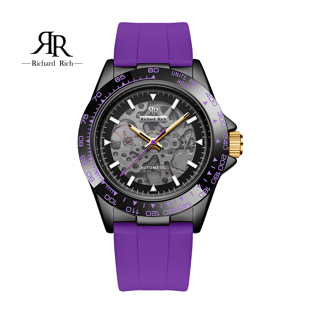 【Richard Rich】 RR 18代 海軍上將系列-神秘紫縷空錶盤自動機械氟矽膠腕錶 RCR-18