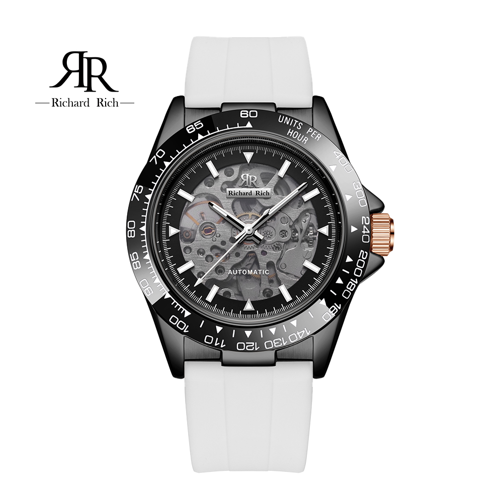 【Richard Rich】 RR 18代 海軍上將系列-海軍白縷空錶盤自動機械氟矽膠腕錶 RCR-18