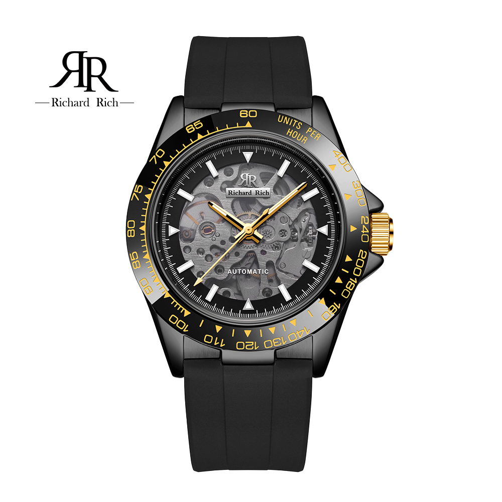 【Richard Rich】 RR 海軍上將系列-夜空黑縷空錶盤自動機械氟矽膠腕錶 RCR-18