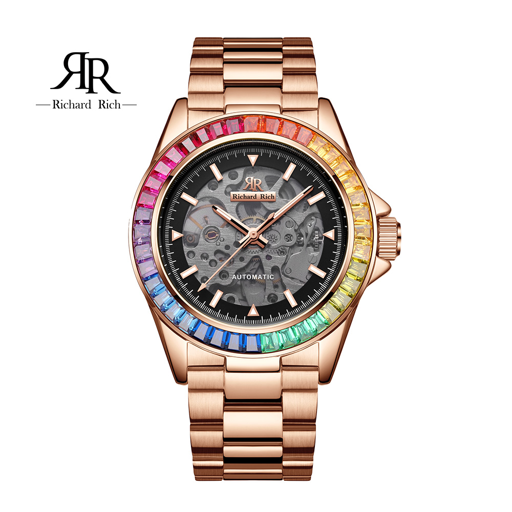 【Richard Rich】愛時 RR 海軍上將系列-奢華金彩鑽圈縷空錶盤自動機械不鏽鋼腕錶 RCR-18