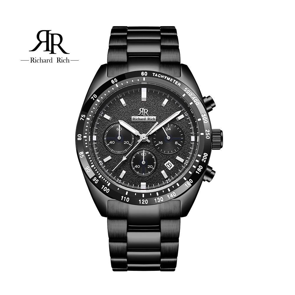 【Richard Rich】愛時 RR 星際霸主系列-黑帶黑面三眼三針陶瓷圈隕石面不鏽鋼腕錶 RCR-19