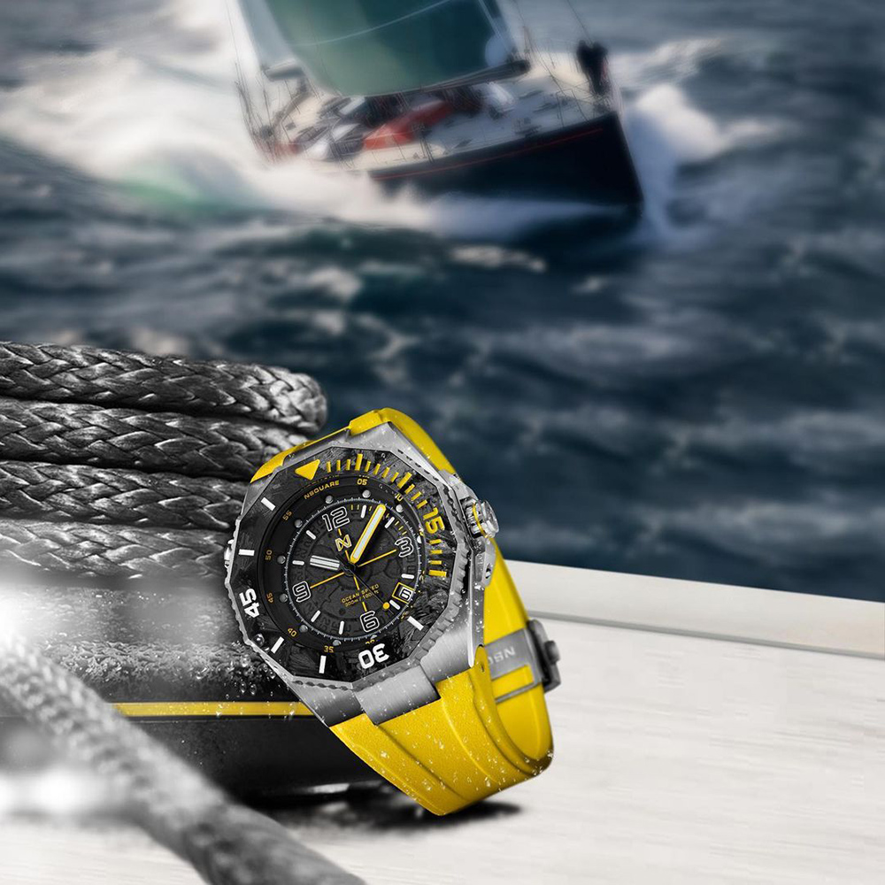 【NSQUARE】【愛時】海洋極速者 潛水Diver探索速度賽艇冒險脈動 碳纖維瑞士自動腕錶 NS-27.4 明黃