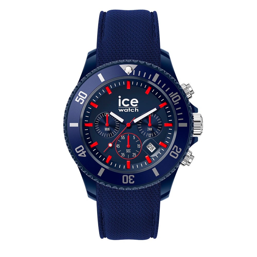 【Ice Watch】三眼計時活力系列 紅指針 44mm CH-深藍編織矽膠錶帶