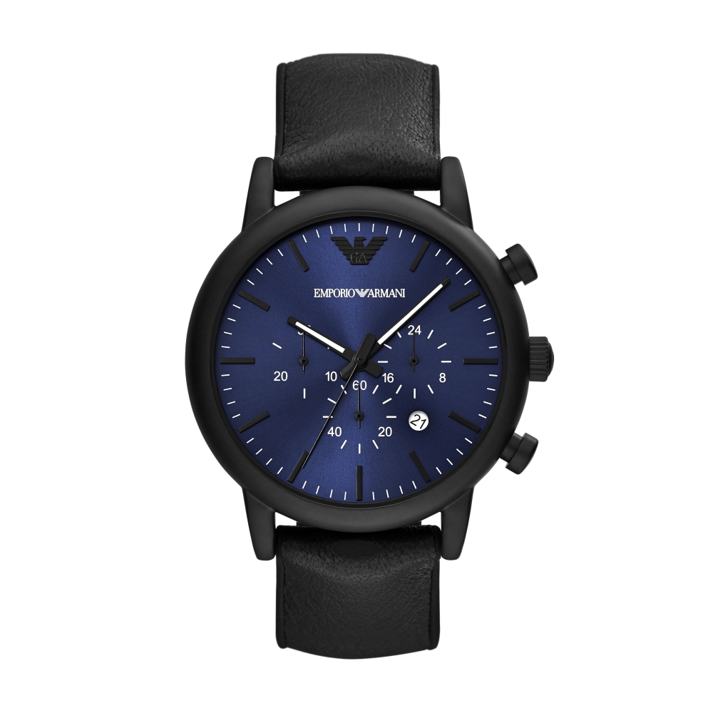 EMPORIO ARMANI經典黑鋼藍面計時腕錶46mm(AR11351)