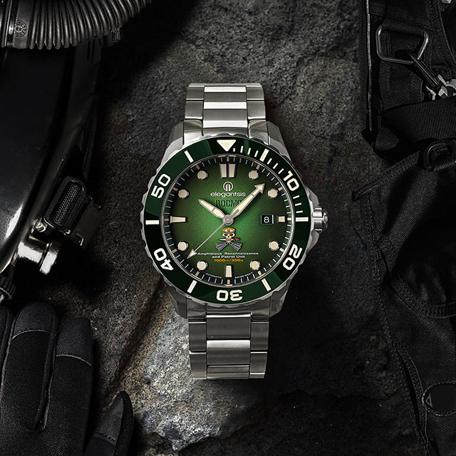 elegantsis 海軍陸戰隊兩棲偵搜 綠水鬼限量機械腕錶套組 ELJX65AS-ROCMC-ARP