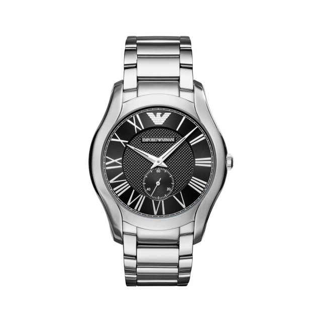 【Emporio Armani】美式羅馬時標紋路面盤時尚腕錶-時尚黑/AR11086