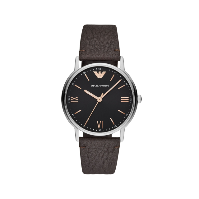 【Emporio Armani】美式經典優雅紳士簡約腕錶-棕銀款/AR11153