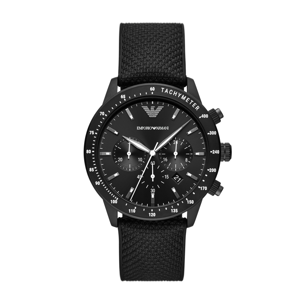 EMPORIO ARMANI MARIO系列經典設計帆布錶帶腕錶43mm(AR11453)
