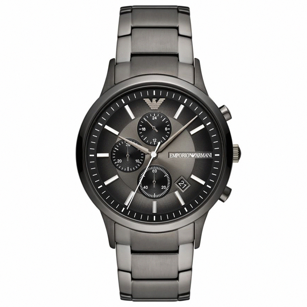 【ARMANI】亞曼尼 公司貨 沉穩品味三眼計時不鏽鋼腕錶/鐵灰(AR11531)