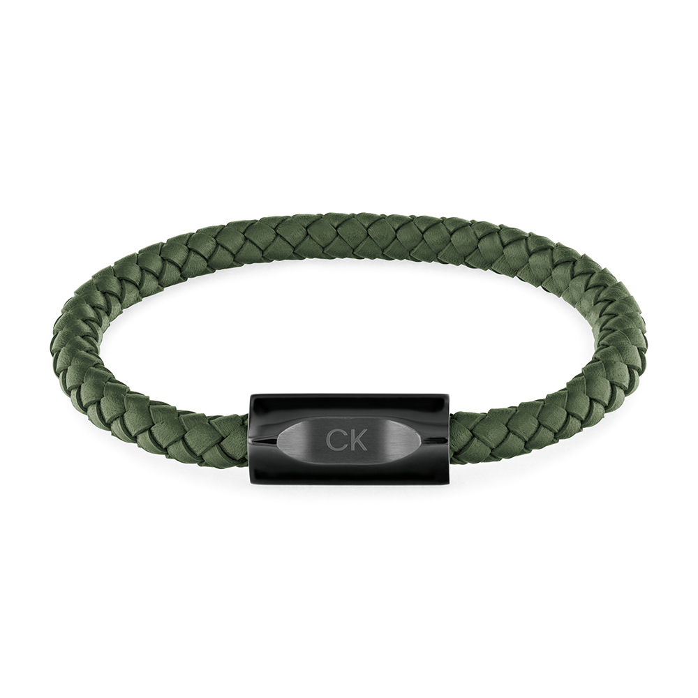 Calvin Klein 凱文克萊 CK 綠色皮革編織手環(35000572)