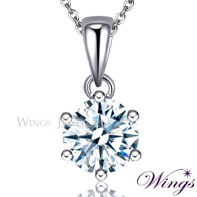 Wings 經典六爪鑲 八心八箭單顆美鑽完美方晶鋯石項鍊 NW104