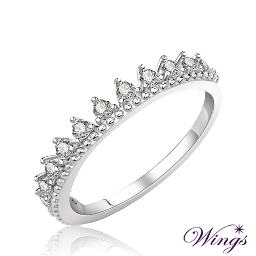 【WINGS】桂冠 細緻鑲嵌鋯石精鍍白K金戒指