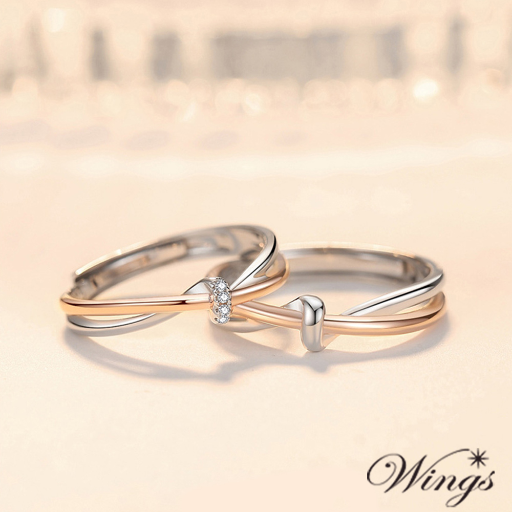 WINGS 925純銀 雙生玫瑰 方晶鋯石戒指 單只價