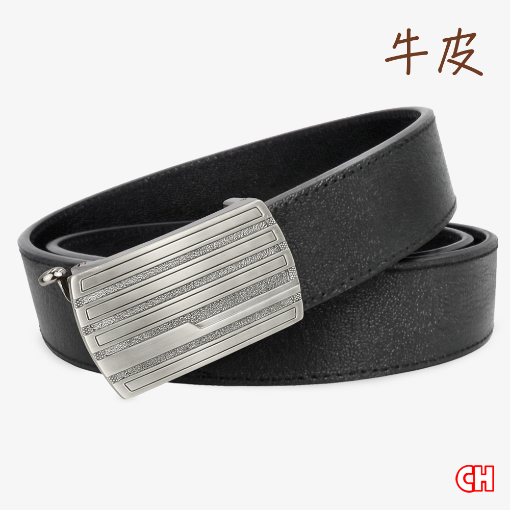 【CH-BELT 銓丞皮帶】牛皮-嚴選牛皮自動扣紳士休閒 男皮帶腰帶(黑)
