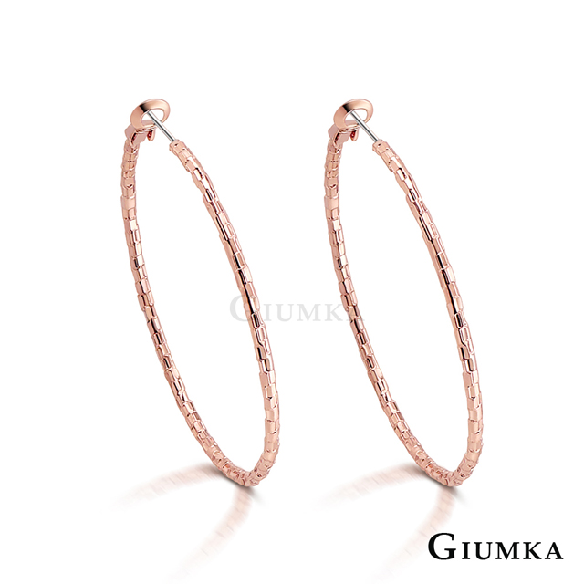 GIUMKA 格紋圈圈耳針式耳環 玫金款 MF020009-2
