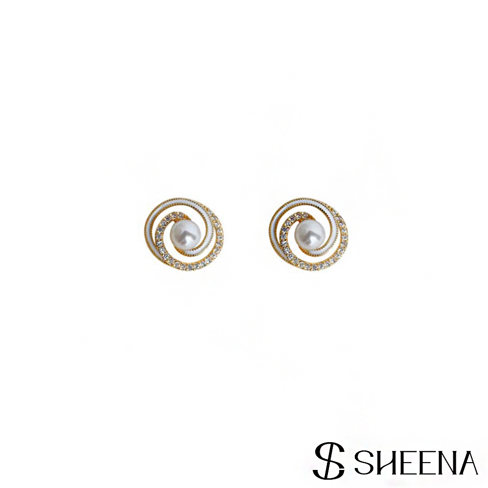 【SHEENA】螺旋珍珠鋯石耳環-金