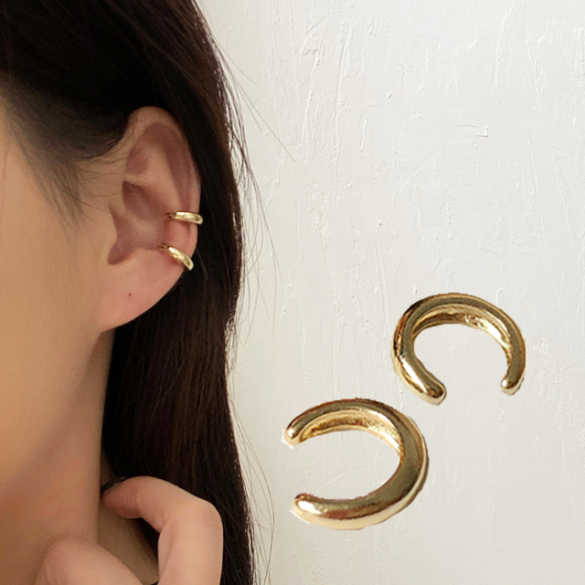Charme 韓國流行 復古個性時尚個性簡約光面耳骨夾耳環 金色 兩入一組