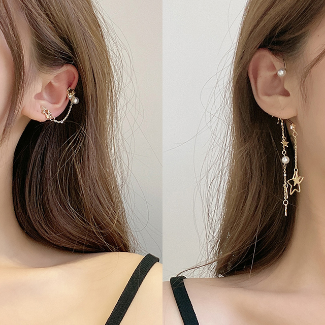 Charme 韓國新品 個性時尚星星不對稱流蘇耳骨夾耳環