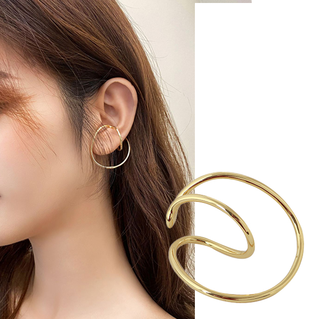 Charme 韓國新品 舞動世界線條造型大氣風耳骨夾 金色 單耳一入