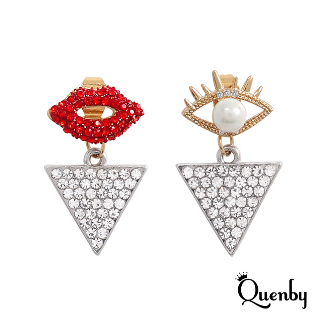 Quenby 貝殼珍珠點綴個性款不對稱耳環/耳針