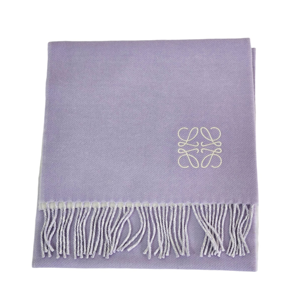 LOEWE 羅威 新款刺繡 LOGO流蘇圍巾(紫羅蘭)