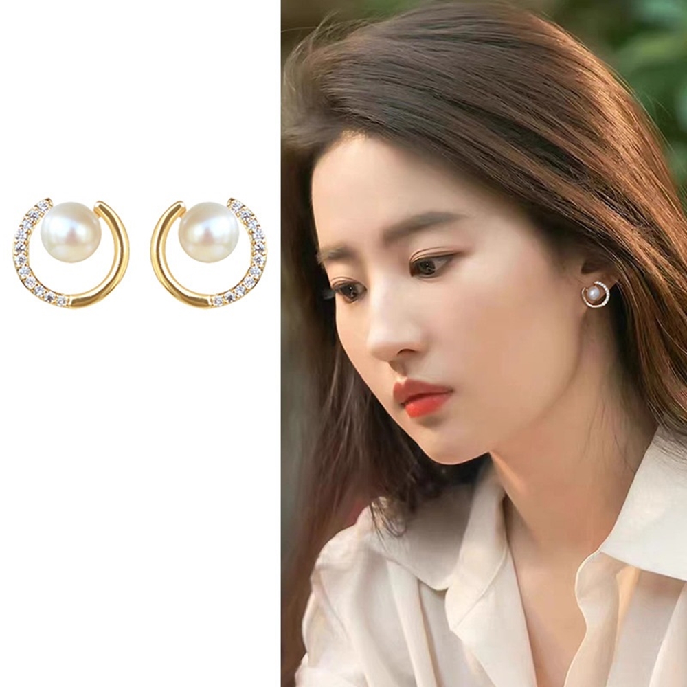 劉亦菲同款 氣質光彩珍珠鋯石 耳夾 無耳洞 夾式耳環