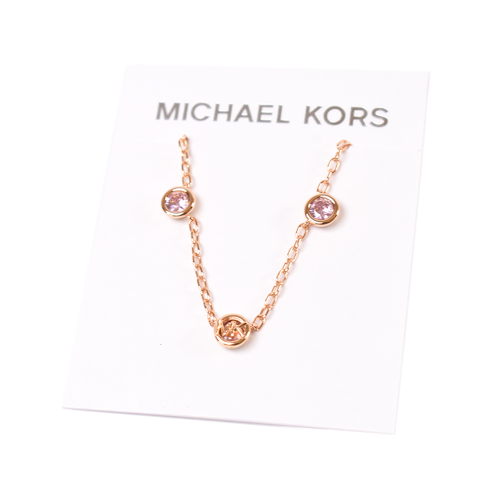 MICHAEL KORS Bezel 方晶鋯石鎖骨鍊-玫瑰金