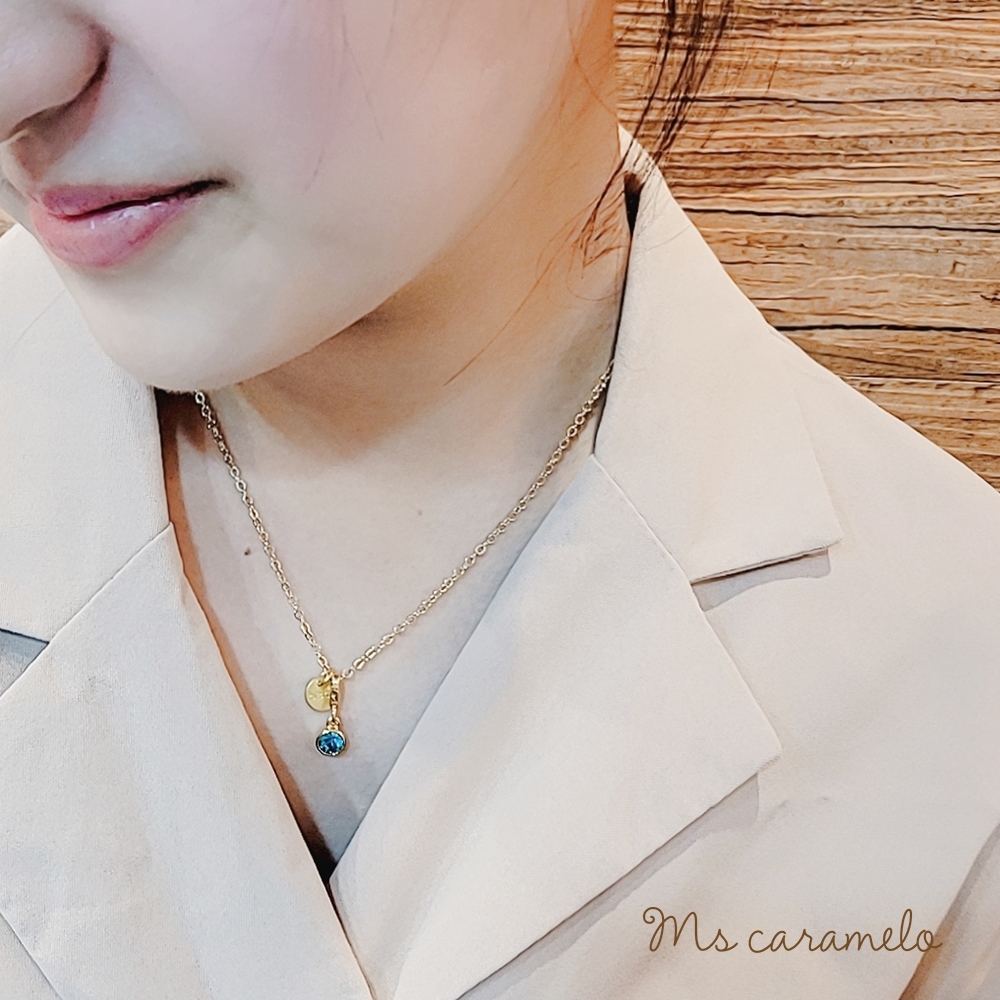 【焦糖小姐 Ms caramelo】藍水晶項鍊 10月誕生石 (K黃款)