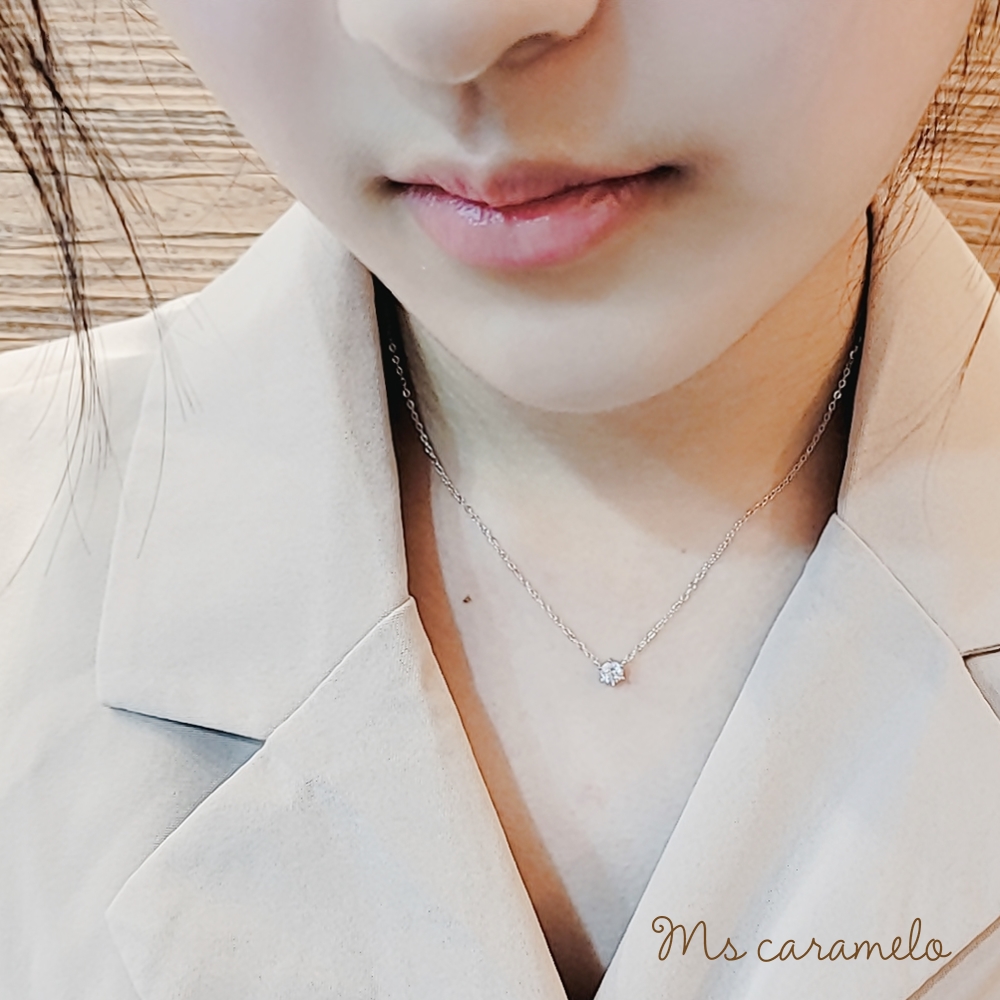 【焦糖小姐 Ms caramelo】925純銀 經典六爪鋯石項鍊 (K白款)
