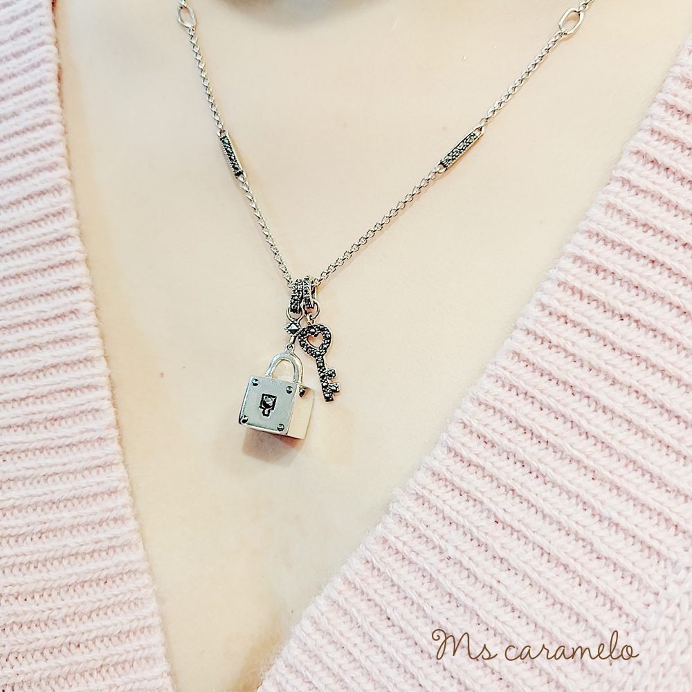 焦糖小姐-Ms-caramelo-925銀鍍K白 鎖頭項鍊(復古設計 白鐵礦 項鍊)