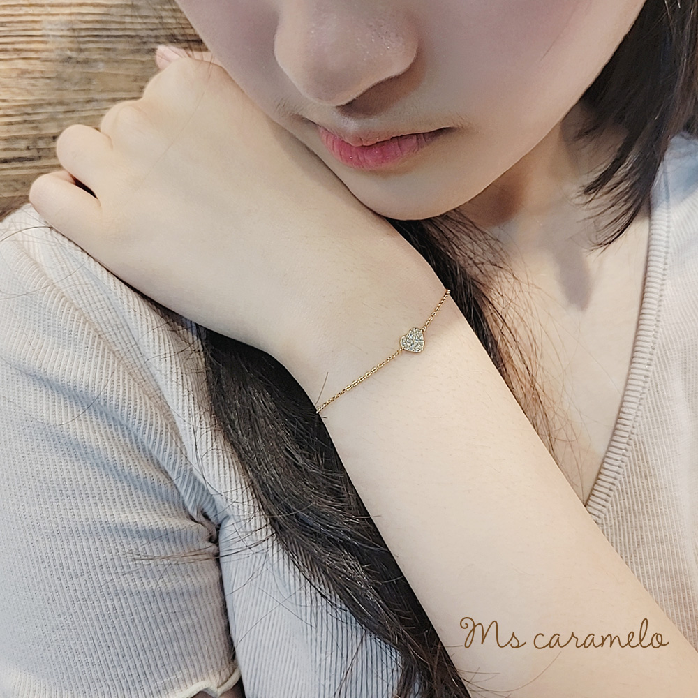 【焦糖小姐 Ms caramelo】925純銀鍍K黃 愛心鋯石手鍊