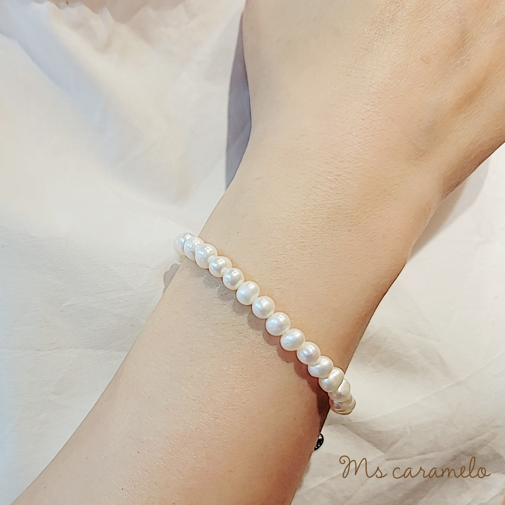 【焦糖小姐 Ms caramelo】925銀鍍18K白 淡水珍珠手鍊