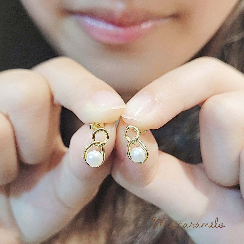 【焦糖小姐 Ms caramelo】 925純銀鍍14K黃 淡水珍珠耳環(日風設計珍珠耳環)