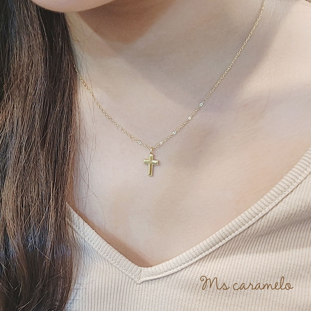 焦糖小姐-Ms-caramelo-925純銀鍍14K黃 十字架項鍊