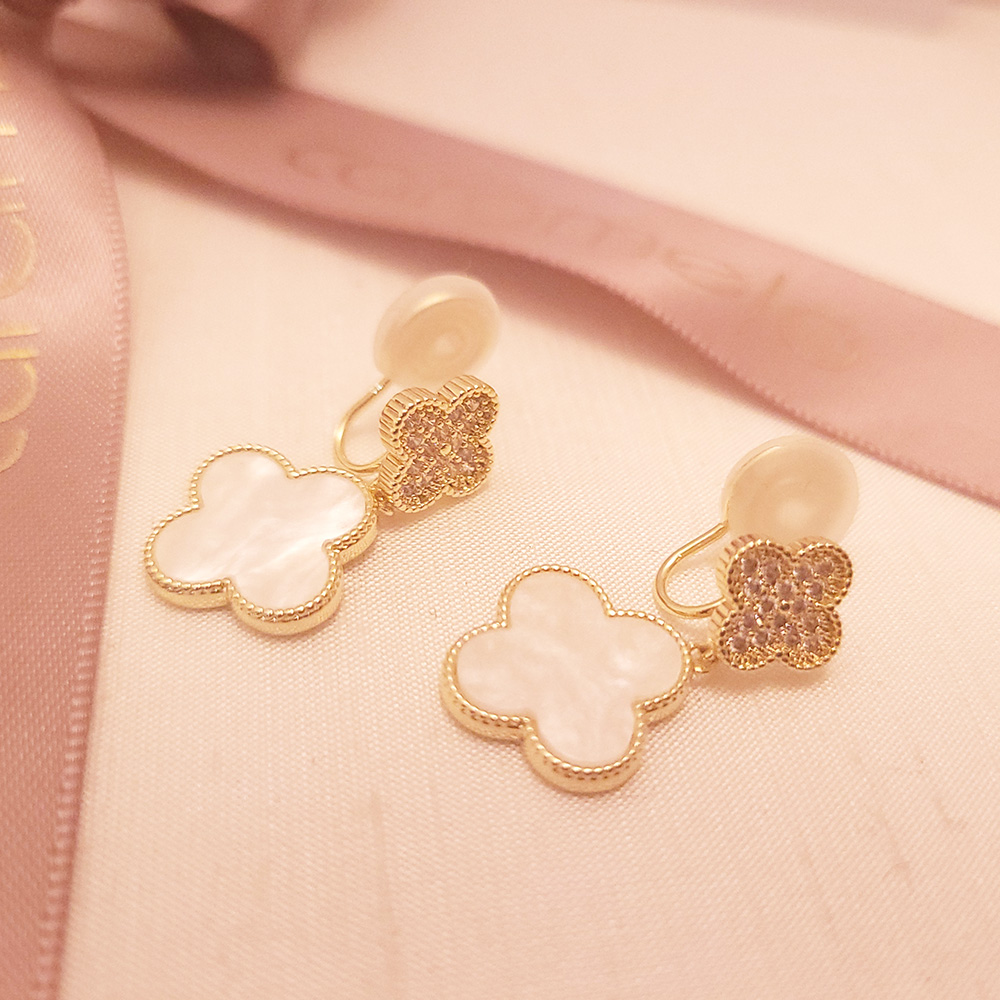 【焦糖小姐 Ms caramelo】 合金 夾式 彩貝 鋯石耳環