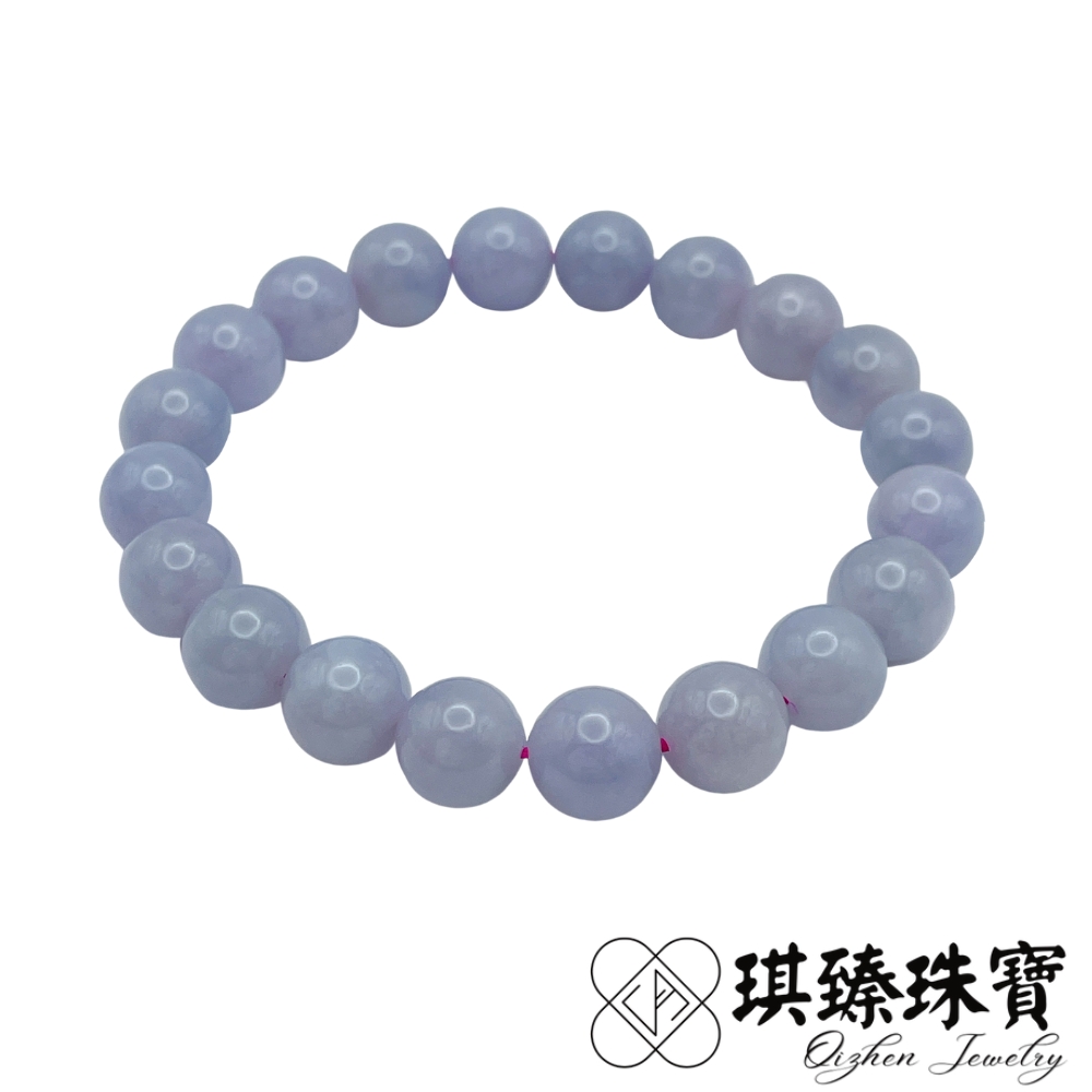 琪臻珠寶 天然A貨翡翠糯種紫羅蘭圓珠手珠手串(9mm圓珠 紫羅蘭 緬甸玉手串 隨機出貨)