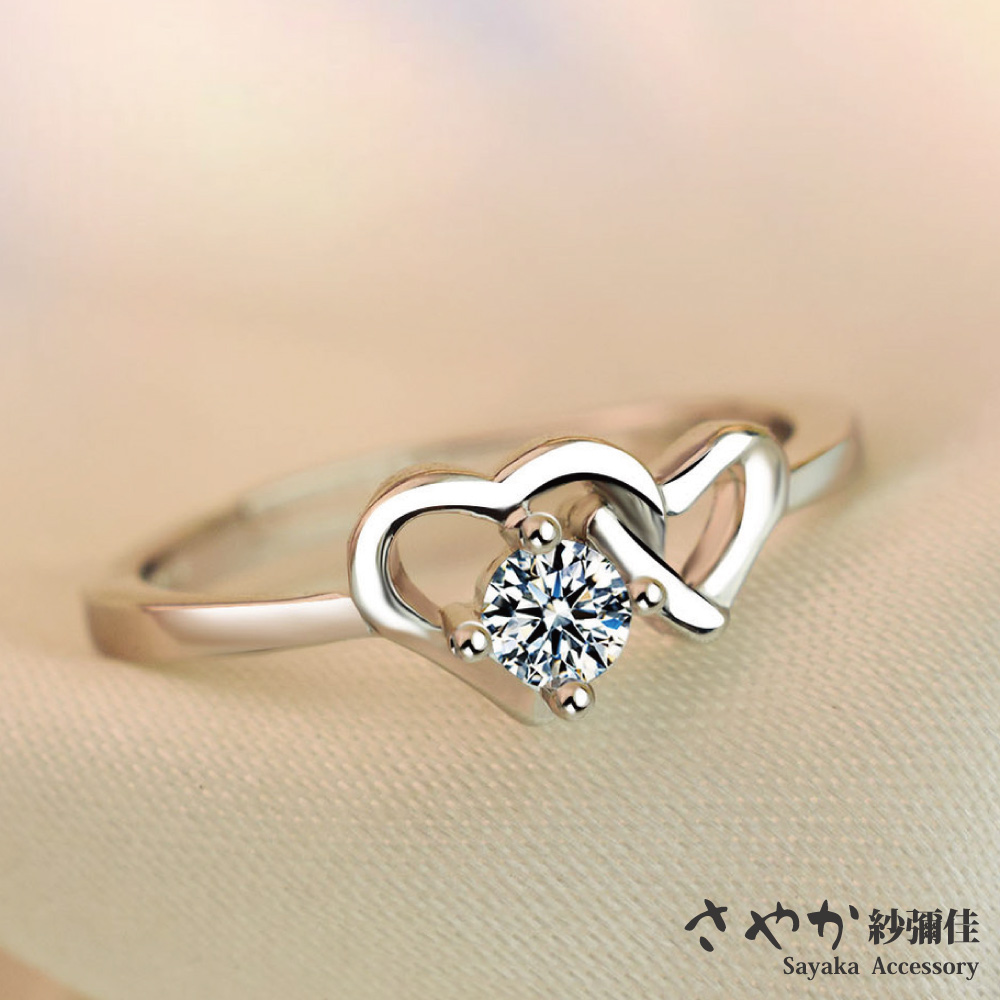 【Sayaka紗彌佳】當愛來臨雙心造型鑲鑽戒指 / 可調式戒圍