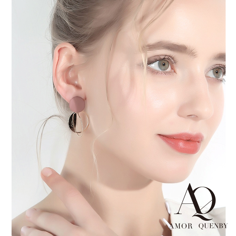 AQ 925純銀 簡約法式風格乾燥玫瑰色耳環/耳針(AMOR Quenby)
