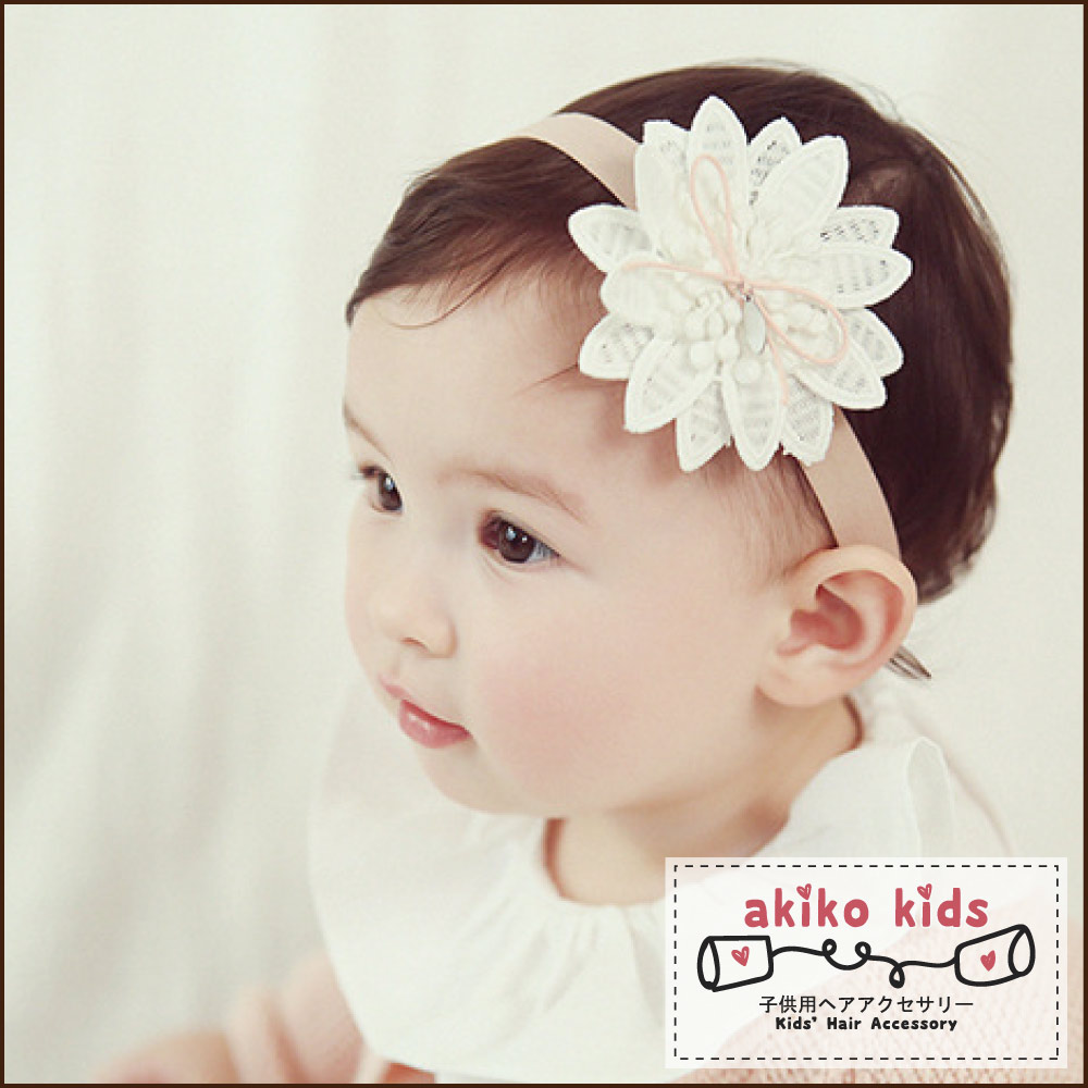 【akiko kids】公主女孩0-18個月寶寶大花造型髮帶 -白色