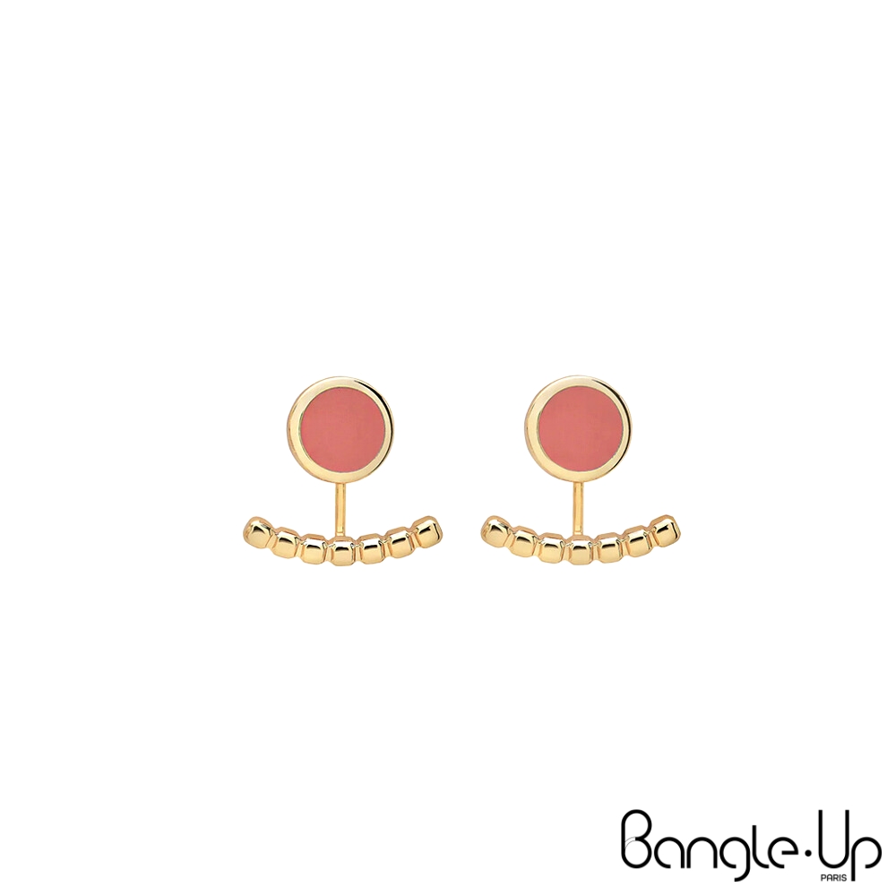【法國 Bangle Up】典藏巴黎琺瑯耳掛式兩用耳環-玫瑰粉
